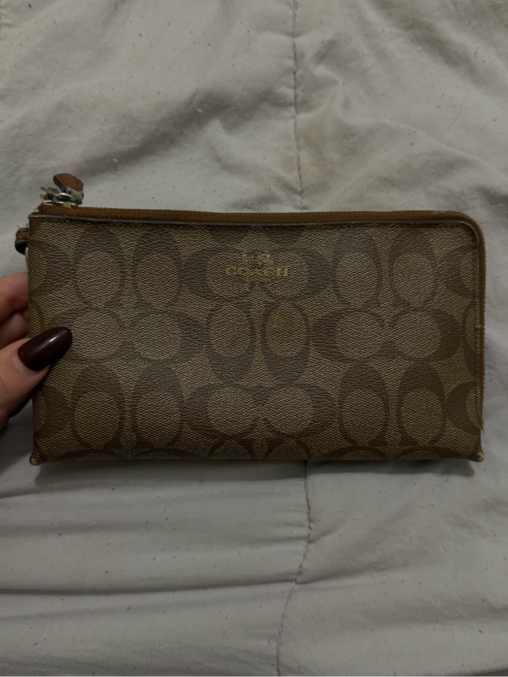 Coach Brown Signature Zip Wallet